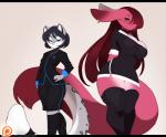 anthro big_breasts blue_eyes blush breasts cleavage clothed clothing duo female hair huge_breasts kemono legwear long_hair looking_at_viewer simple_background smile stockings thick_thighs wide_hips kanel amber_(kanel) canid canine felid fennec_fox fox leopard mammal pantherine snow_leopard true_fox kira_(disambiguation) digital_media_(artwork)