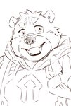 anthro forehead_tattoo looking_at_viewer male slightly_chubby smile solo tattoo heylaw21 crave_saga gabu_(crave_saga) bear mammal absurd_res hi_res sketch