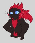 anthro blood_moon blood_moon_kennen blue_eyes dark_body dark_fur fur male red_body red_fur solo mousesix league_of_legends riot_games tencent kennen_(lol) demon