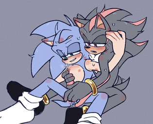 anthro anus bite_mark bodily_fluids bruised clothing duo fingering fingering_partner footwear half-closed_eyes male male/male narrowed_eyes sex socks sweat white_clothing white_footwear white_socks chaotixshiro sega sonic_the_hedgehog_(series) shadow_the_hedgehog sonic_the_hedgehog eulipotyphlan hedgehog mammal