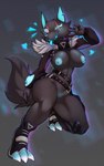 2023 5:8 anthro areola belt big_breasts black_body black_fur blue_areola blue_hair blue_nipples breasts canid canine canis emanata epic_games eternity-zinogre eyebrows eyelashes female fortnite fur fur_trim_(clothing) genitals gesture glistening glistening_breasts hair hand_gesture heart_symbol hi_res looking_at_viewer mammal navel nipples notched_ear one_eye_closed pack_leader_highwire pussy scar solo streetwear techwear tongue tongue_out v_sign wink wolf