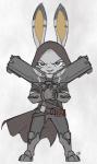 anthro armor clothed clothing cosplay footwear fur gun hood looking_at_viewer male ranged_weapon shotgun simple_background smile solo weapon white_background alec8ter anothercolouranon conditional_dnp blizzard_entertainment disney overwatch zootopia jack_savage reaper_(overwatch) lagomorph leporid mammal rabbit colored hi_res signature