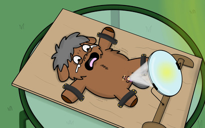 abuse animal_abuse blood blood_from_balls bloodshot_eyes bodily_fluids bound brown_body brown_fur burning castration cock_and_ball_torture crying feral fur genital_mutilation genital_torture genitals gore grey_hair hair lenses looking_at_genitalia lying male male_feral mutilation narrowed_eyes on_back open_mouth outside pain penis solo suffering taped_penis tears torture young young_feral young_male roadkill_(fc) fluffy_pony fluffy_pony_(species) mammal 16:10 2025 cel_shading digital_drawing_(artwork) digital_media_(artwork) hi_res shaded widescreen