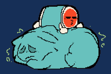 ambiguous_gender ambiguous_pred anthro anthro_prey belly belly_bed belly_on_ground big_belly black_eyes bloated drum duckface empty_eyes face_imprint fully_inside half-closed_eyes huge_belly imprint lying lying_on_ground motion_lines multicolored_body musical_instrument narrowed_eyes not_furry_focus o3o object_pred on_front on_ground orange_body orange_face percussion_instrument quadruped resting_on_belly rumbling_stomach satisfied side_view simple_background size_difference smaller_pred soft_vore solo taiko_drum teal_belly teal_body transparent_background vore meatcanister taiko_no_tatsujin daniel_(meatcanister) don_wada animate_inanimate living_musical_instrument 2026 alpha_channel digital_media_(artwork) english_description full-length_portrait pixel_(artwork) portrait male_(lore)