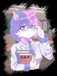 anthro classroom education eyewear female glasses heterochromia school solo kawaifufuko felid feline mammal absurd_res alpha_channel hi_res