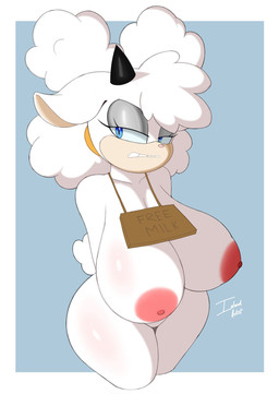 annoyed anthro areola big_breasts black_horn blue_background blue_eyes blue_sclera border breasts eyeshadow female fur grey_eyeshadow head_tuft horn huge_breasts looking_at_viewer makeup nipples nude pink_areola pink_nipples pink_nose simple_background solo tan_body tan_fur thick_thighs tuft white_body white_border white_fur wide_hips brawlstarsnsfwt idw_publishing sega sonic_the_hedgehog_(comics) sonic_the_hedgehog_(idw) sonic_the_hedgehog_(series) lanolin_the_sheep_(sonic) bovid caprine mammal sheep hi_res