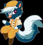 anthro blue_body blue_fur boots button-down_shirt chibi clothing footwear fur hat headgear headwear multicolored_body multicolored_fur shoes solo suspenders tail two_tone_body two_tone_fur white_body white_fur crownedvictory animal_crossing ko-fi nintendo kicks_(animal_crossing) mammal mephitid skunk alpha_channel