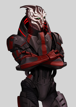 3_fingers armor clothed clothed_male clothing crossed_arms facial_markings fingers green_eyes head_markings male markings simple_background solo standing leafjuly bioware electronic_arts mass_effect nihlus_kryik alien turian absurd_res colored hi_res portrait three-quarter_portrait