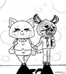 anthro bottomwear clothing dating duo female fur male male/female pencil_skirt skirt souleatersaku90 aggretsuko sanrio haida_(aggretsuko) retsuko ailurid hyena mammal red_panda spotted_hyena absurd_res hi_res monochrome