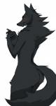 2018 absurd_res anthro black_body black_fur blush breasts butt canid canine canis covering covering_breasts covering_self embarrassed female fur hi_res mammal nude simple_background solo white_background wolf xan_(pixiv)