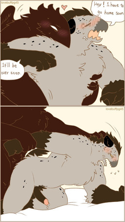 anal anal_penetration anthro anthro_on_anthro anthro_penetrated anthro_penetrating anthro_penetrating_anthro arm_grab arm_support balls bed black_body black_feathers blush bodily_fluids chest_grab crotch_tuft cum dialogue duo empty_eyes erection feathers from_behind_position fur furniture genital_fluids genitals glans grey_body grey_fur grey_mane hair hair_grab heart_reaction humanoid_genitalia humanoid_penis jagged_mouth leaking_cum looking_at_another looking_at_partner looking_pleasured male male/male male_penetrated male_penetrating male_penetrating_male mane markings muscular muscular_anthro muscular_male on_bed open_mouth penetration penile penile_penetration penis penis_in_ass sex side_view speech_bubble spots spotted_body spotted_fur sweat sweat_emanata text torogao touching_hair tuft white_eyes lovebuffpg45 wilber_(pegu2726) avian hyena mammal comic english_text hi_res