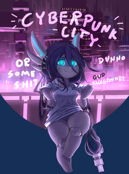 4_fingers accessory big_breasts biped blue_eyes blue_hair border bottomless breasts city city_background clothed clothed_female clothed_humanoid clothing crossed_legs cybernetics cyberpunk detailed_background eyebrows eyelashes female female_humanoid fingers glowing glowing_eyes hair hair_over_eye lights long_ears long_hair looking_at_viewer machine not_furry one_eye_obstructed panties profanity shortstack shortstack_female smile solo text thick_thighs transparent_border underwear white_body huffslove natalie_(huffslove) android humanoid robot 2019 alpha_channel digital_media_(artwork) english_text