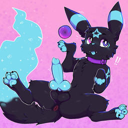 anus balls black_body black_fur blue_body blue_fur blue_knot blue_nose blue_pawpads blue_tongue blush butt claws collar feral fur genitals heterochromia knot male markings pawpads pink_eyes purple_eyes simple_background solo star_(marking) tail tongue gabileafy nintendo pokemon eeveelution generation_2_pokemon pokemon_(species) umbreon 1:1 hi_res
