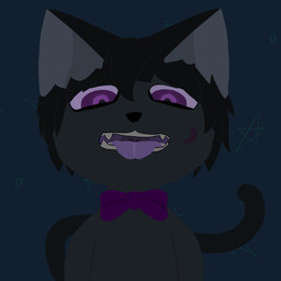 ambiguous_gender anthro black_hair black_tail bow_ribbon ears_up facial_markings grey_body grey_hair hair head_markings looking_at_viewer looking_down looking_down_at_viewer markings moon_(marking) open_mouth purple_eyes purple_tongue solo star tail tongue theyumeneko rooki_(key_rooki) domestic_cat felid feline felis mammal 1:1 2026 absurd_res digital_drawing_(artwork) digital_media_(artwork) hi_res