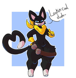 anthro belt blue_eyes clothing dialogue femboy gesture gloves hand_gesture handwear heart_tail kerchief looking_at_viewer male neckerchief neckwear open_mouth pointing pointing_at_viewer solo speech_bubble standing tail text thick_thighs wide_hips yellow_kerchief yellow_neckerchief zantanerz atlus megami_tensei persona_(series) persona_5 sega morgana_(persona) domestic_cat felid feline felis mammal tuxedo_cat english_text hi_res