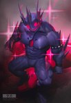 5_fingers 5_toes abs anthro arm_spikes armband biceps chest_gem chest_markings claws ear_fins featureless_crotch feet fin finger_claws fingers forearm_muscles gem glowing glowing_eyes glowing_gem glowing_mouth head_spikes male markings muscular muscular_anthro muscular_male muscular_thighs nipples noseless pecs purple_body purple_skin quads red_eyes red_gem red_mouth sharp_teeth solo sparkles spiked_armband spikes spikes_(anatomy) teeth text toes wristband takahirosi nintendo patreon pokemon generation_6_pokemon mega_evolution mega_sableye pokemon_(species) 2023 hi_res url watermark