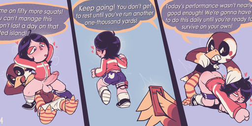 anal anal_penetration anthro balls blush clothing dominant duo exercise genitals human_on_anthro interspecies male male/male penetration penis sex_toy text training vibrator bitebox64 animal_crossing nintendo skylar_ross sparro_(animal_crossing) villager_(animal_crossing) avian bird human mammal oscine passerine sparrow english_text hi_res