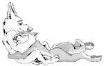 anthro claws cuddling duo ears_back eyes_closed fluffy fluffy_tail halftone holding_head hug lying_on_another male male/male neck_tuft nude pawpads pivoted_ears plantigrade romantic romantic_couple side_view sleeping smile tail tuft gerardson disney zootopia gary_(zootopia) larry_(zootopia) canid canine canis mammal wolf 2019 hi_res monochrome signature