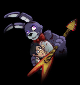 anthro blood bodily_fluids bow_(feature) bow_tie crying duo electric_guitar glowing glowing_eyes guitar machine male musical_instrument pink_eyes plucked_string_instrument string_instrument tears sburbox_(artist) five_nights_at_freddy's scottgames bonnie_(fnaf) animatronic robot robot_anthro