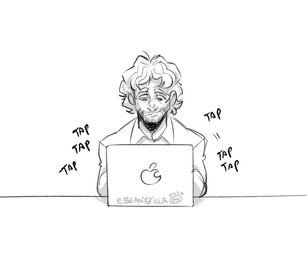 clothed clothing computer electronics facial_hair furniture hair human_focus human_only laptop male not_furry shirt simple_background solo table topwear zillabean apple_inc. hannibal_(series) will_graham human mammal 6:5 digital_media_(artwork) monochrome sketch