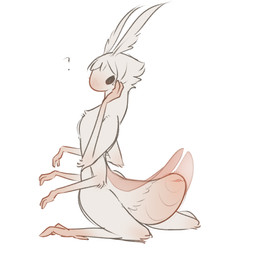 2_fingers 3_toes 4_arms antennae_(anatomy) anthro arm_tuft arthropod_abdomen arthropod_abdomen_genitalia arthropod_abdomen_vulva black_eyes butt chest_tuft elbow_tuft feet female fingers fluffy fur genitals gradient_body gradient_fur hair hand_on_cheek leg_tuft looking_at_viewer looking_back looking_back_at_viewer multi_arm multi_limb pink_body pink_skin pink_vulva pink_wings question_mark rear_view short_hair sitting slim solo toes translucent translucent_wings tuft vulva white_body white_fur white_hair wings tateoftot alien arthropod insect lepidopteran moth nychora hi_res