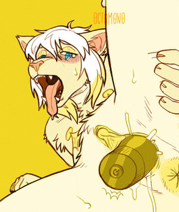 andromorph andromorph_anthro anthro anus blonde_hair blue_eyes blush bodily_fluids clitoris exaggerated_mastectomy_scar fangs fur genitals hair intersex intersex_anthro looking_pleasured lying mastectomy_scar multicolored_hair narrowed_eyes nipples nude on_side open_mouth penetration pink_inner_ear pink_nose scar sex_toy sex_toy_in_vagina sex_toy_insertion simple_background solo spread_legs spreading sweat teeth text tongue tongue_out two_tone_hair vaginal vaginal_penetration vibrator vibrator_in_vagina white_body white_fur white_hair yellow_anus yellow_background yellow_body yellow_clitoris yellow_fur yellow_nipples 0ct0m0n0 felid mammal artist_name hi_res yellow_theme