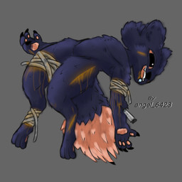 ambiguous_gender anthro bandage bandaged_arm bandaged_leg black_body black_fur blood bodily_fluids claws dipstick_tail drooling drugged drugs ecstasy feet fentanyl floating fur happy injection markings open_mouth orange_sclera orange_tail pawpads saliva scratches smile solo substance_intoxication syringe tail tail_markings teeth text tuft wounded angel_6423 synther casualties:_unknown canid canine canis expie_(gunsawian) fox gunsawian hybrid mammal murid murine rat rodent 1:1 absurd_res digital_drawing_(artwork) digital_media_(artwork) english_text hi_res meme watermark