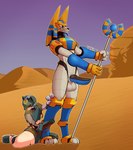 animal_genitalia animal_penis anthro canine_genitalia canine_penis desert duo genitals holding_object holding_staff machine male penis red_eyes robot_gore staff trueblue3d capcom mega_man_(series) mega_man_zero anubis_necromancess canid canine canis jackal mammal reploid robot hi_res