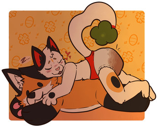 ambiguous_gender anthro black_body black_ears black_fur black_inner_ear_fluff black_markings blonde_eyebrows blush blush_lines border clothed clothing curved_tail diaper diaper_only eyebrows feces fur heart_symbol inner_ear_fluff lying markings on_front open_mouth open_smile pattern_background pink_nose plushie pooping red_inner_ear side_view simple_background sleeping smile snoring soiled_diaper soiling soiling_diaper solo tail topless tuft unclean_diaper used_diaper wearing_diaper white_body white_border white_diaper white_fur white_tail yellow_body yellow_fur yellow_markings muzzledimp luster_(luckyluster) domestic_cat felid feline felis mammal 2024 full-length_portrait hi_res portrait