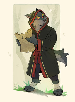 anthro blonde_eyebrows claws clothing eyebrows feet finger_claws foot_wraps fur furgonomic_headwear furgonomic_hood furgonomics grey_body grey_fur holding_map hood looking_aside male map paws pointy_ears prick_ears red_sclera robe snaggle_tooth solo tail toe_claws wraps gato_iberico canid canine canis mammal wolf digital_media_(artwork) hi_res signature