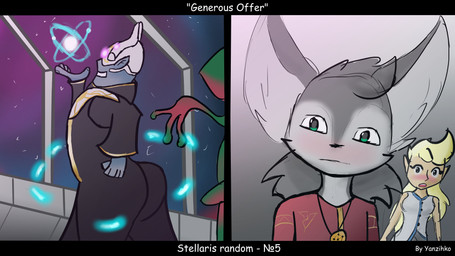 anthro blonde_hair blush cosmic_background female fur green_eyes grey_body grey_fur grey_hair hair male space star yanzihko animan_studios axel_in_harlem i_put_the_new_forgis_on_the_jeep paradox_interactive stellaris canid canine fox fungoid_(stellaris) fungoid_12 human mammal mammalian_(stellaris) mammalian_3 16:9 4k absurd_res hi_res meme widescreen