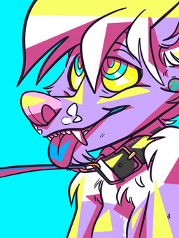anthro collar ear_piercing female gauged_ear leash leash_pull looking_up piercing plug_(jewelry) solo tongue tongue_out chibemo chibemo_foxdale hyena mammal 3:4 hi_res