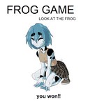 anthro blue_hair bottomwear clothing crouching female footwear hair hands_between_legs happy membrane_(anatomy) pale_skin plaid shoes short_hair skirt slim smile solo spots spread_legs spreading text webbed_hands white_body winner novacantnames aria_whittemore amazon_milk_frog amphibian frog tree_frog game_(disambiguation) colored english_text meme