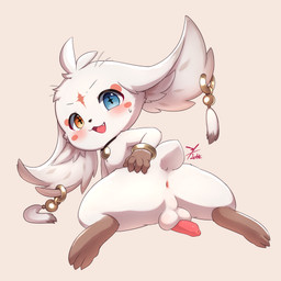 4_fingers anthro anus backsack balls big_ears biped black_eyebrows blue_eyes blush blush_lines bodily_fluids bracelet brown_body brown_fur brown_nose cheek_tuft ear_piercing ear_ring eyebrows facial_tuft fangs fingers flaccid fur genitals glistening glistening_eyes gloves_(marking) gold_(metal) gold_bracelet gold_jewelry hand_on_butt hand_on_own_butt heterochromia inner_ear_fluff jewelry leg_markings looking_at_viewer looking_back looking_back_at_viewer lying male male_anthro markings multicolored_body multicolored_fur necklace nude nude_anthro nude_male on_front open_mouth orange_eyes penis penis_backwards piercing pink_anus pink_penis pupils rear_view red_cheeks ring_piercing scut_tail short_tail simple_background socks_(marking) solo sweat tail teeth thin_eyebrows tongue tuft unusual_pupils white_balls white_inner_ear_fluff white_tail young lotte_cherman kuro_games wuthering_waves abby_(wuthering_waves) lagomorph leporid mammal rabbit 1:1 2025 absurd_res digital_drawing_(artwork) digital_media_(artwork) hi_res signature