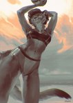 anthro bra breasts clothed clothing day deep_navel detailed_background female midriff navel outside sky smile solo sports_bra tail underwear whiskers alsares euplerid fossa mammal 2022 digital_media_(artwork) digital_painting_(artwork) hi_res painting_(artwork)