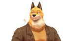 anthro brown_clothing clothed clothing fully_clothed fur male pointy_eyes simple_background solo topwear v-neck v-neck_sweater white_background ookanyoufeelit odd_taxi fuyuki_yamamoto_(odd_taxi) canid canine fox mammal 16:9 half-length_portrait hi_res portrait widescreen