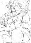 anthro bendy_straw bodily_fluids container cup drinking_straw drooling eating female food overweight overweight_anthro overweight_female saliva sandwich_(food) solo submarine_sandwich surprise akitaka mammal procyonid raccoon monochrome sketch