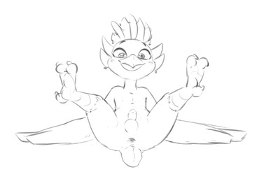 anthro anus balls beak butt erection feet genitals male male_anthro nude nude_anthro nude_male on_ground penis presenting presenting_hindquarters scuted_legs scutes short_tail sitting solo spread_legs spreading tail talons toes young decentfeather nintendo the_legend_of_zelda tulin_(tloz) avian rito absurd_res hi_res monochrome