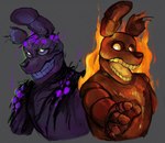 anthro burning closed_smile duo fire grey_eyes looking_at_viewer looking_up machine male mouth_closed open_mouth orange_body orange_eyes poison purple_body reaching_towards_viewer smile mechanical_jaws five_nights_at_freddy's five_nights_at_freddy's_3 five_nights_at_freddy's_ar scottgames flaming_springtrap_(fnaf) springtrap_(fnaf) toxic_springtrap_(fnaf) animatronic elemental_creature lagomorph leporid mammal rabbit robot 2020 digital_drawing_(artwork) digital_media_(artwork)