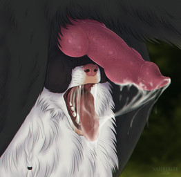 balls black_body black_fur bodily_fluids braided_hair cum cum_in_mouth cum_inside drooling duo erection fangs female feral forest fur genital_fluids genitals gums hair in_throat juice knot knotted_penis male male/female mawplay mouth_shot multi_knot open_mouth penis plant saliva size_difference slime squish teeth throat tongue tree wet white_body white_fur valiberite mythology erna_(valiberite) vali windlass arctic_wolf avian canid canine canis gryphon hybrid mammal mythological_avian mythological_creature wolf absurd_res black_and_white hi_res monochrome