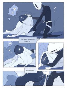 anthro ass_up bed bedroom bedroom_sex biped black_body black_eyes blush blush_lines bodily_fluids border bottomless bottomless_female bottomless_humanoid breath clothed clothing detailed_background dialogue dildo dildo_in_vagina dildo_insertion doggystyle duo empty_eyes exclamation_point eye_contact female female/female female_anthro female_humanoid from_behind_position furniture genital_fluids genitals hair hair_down hair_grab head_back heart_symbol humanoid_on_anthro inside kneeling long_hair looking_at_another looking_at_partner looking_pleasured mouthless nude nude_anthro nude_female on_bed onomatopoeia open_mouth penetration pulling_hair rough_sex sex sex_toy sex_toy_in_vagina sex_toy_insertion sound_effects speech_bubble strapon strapon_in_pussy strapon_sex sweat sweatdrop talking_to_another talking_to_partner text touching_hair toying_partner vaginal vaginal_fluids vaginal_fluids_on_leg vaginal_penetration vulva white_body white_border white_eyes white_hair white_vulva justdog hollow_knight:_silksong hollow_knight_(franchise) team_cherry hornet_(hollow_knight) lace_(hollow_knight:_silksong) arthropod humanoid 2025 comic digital_drawing_(artwork) digital_media_(artwork) english_text hi_res