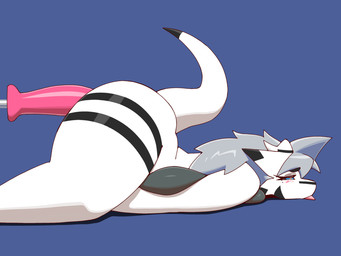 ambiguous_penetration anthro anthro_penetrated ass_up big_butt black_body black_ear_tips black_markings black_stripes blank_stare blep blue_background blue_sclera blush bouncing_breasts breasts butt dildo dildo_insertion dipstick_ears ear_markings emanata eyelashes female female_penetrated from_behind_position fucked_silly fucking_machine glistening glistening_dildo glistening_sex_toy grey_hair hair kemono leapfrog_position long_tail looking_pleasured lying machine markings multicolored_ears narrowed_eyes nude on_front penetration pink_tongue raised_tail sex sex_toy sex_toy_insertion side_view simple_background solo striped_body striped_thighs stripes tail thick_thighs tongue tongue_out white_body white_tail wide_hips drahati7 mythology makoto_(drahati7) dragon mythological_creature mythological_scalie scalie 2025 2d_animation 4:3 animated animated_webp digital_media_(artwork) loop