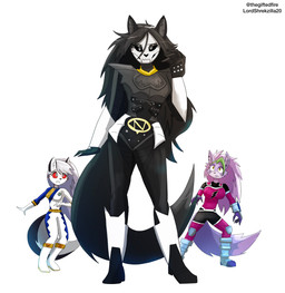 anthro big_breasts black_bodysuit black_clothing black_eyeshadow black_hair black_sclera black_skinsuit blue_bodysuit blue_clothing blue_skinsuit bodysuit bone breasts clothing cosplay crossover_cosplay eyeshadow female fur green_highlights grey_hair group hair highlights_(coloring) lipstick long_hair looking_at_viewer makeup multicolored_bodysuit multicolored_clothing multicolored_skinsuit pink_hair purple_body purple_bodysuit purple_clothing purple_fur purple_lipstick purple_skinsuit red_sclera simple_background skinsuit skull skull_head tail text tight_clothing trio twitter_handle two_tone_bodysuit two_tone_clothing two_tone_skinsuit white_background white_body white_bodysuit white_clothing white_eyes white_fur white_skinsuit yellow_eyes thegiftedfire denji_sentai_megaranger five_nights_at_freddy's five_nights_at_freddy's:_security_breach hellaverse helluva_boss hyakujuu_sentai_gaoranger juken_sentai_gekiranger mythology power_rangers power_rangers_in_space power_rangers_jungle_fury power_rangers_wild_force scottgames scp_foundation steel_wool_studios super_sentai loona_(helluva_boss) roxanne_wolf scp-1471-a canid canid_demon canine canis demon hellhound malo mammal mythological_canine mythological_creature wolf 2026 absurd_res artist_name crossover hi_res