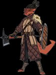 anthro biped holding_object holding_weapon male shield simple_background solo tail transparent_background weapon jam_(artist) kareed scalie alpha_channel