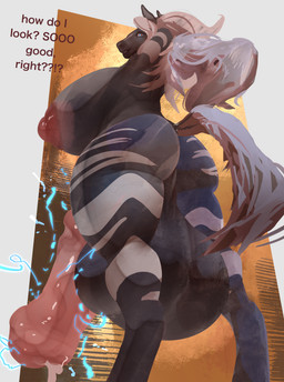 attribute_theft balls big_balls big_breasts big_butt big_penis black_balls black_breasts breasts butt electricity genitals gynomorph hands_behind_head huge_balls huge_breasts huge_penis intersex lightning looking_at_viewer looking_back penis size_difference size_play size_theft smile spectrumshift nintendo pokemon nittoh generation_5_pokemon pokemon_(species) zebstrika absurd_res hi_res