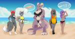 anthro beach bikini breasts clothed clothing detailed_background female genitals green_eyes group gynomorph hair intersex outside penis red_eyes red_hair sand seaside sky swimwear two-piece_swimsuit iabelle fallout microsoft annabeth bree sparkly canid canine canis deathclaw domestic_dog equid fox human husky mammal nordic_sled_dog scalie spitz alexis_(disambiguation) nova_(disambiguation) digital_media_(artwork) shaded