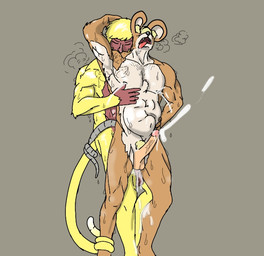 abdominal_bulge anthro bodily_fluids breath cum cum_in_ass cum_inside cumshot duo ejaculation genital_fluids genitals humanoid_genitalia humanoid_penis inflation lactating male male/male male_lactation muscular obscured_eyes orgasm panting penis sex sweat tail tail_around_leg tongue tongue_out newcomersshit haplorhine humanoid mammal monkey murid murine primate rat rodent