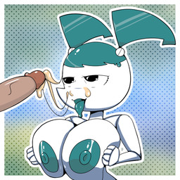 big_breasts bodily_fluids breast_squeeze breasts cum cum_on_face disembodied_penis drooling duo female genital_fluids genitals huge_breasts machine male male/female nipples non-mammal_nipples not_furry nude open_mouth pattern_background penis saliva simple_background squeezing tongue tongue_out sonelos my_life_as_a_teenage_robot nickelodeon jenny_wakeman human humanoid mammal robot robot_humanoid 1:1 hi_res