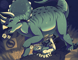 animal_genitalia animal_penis baseball_cap bestiality bodily_fluids clothed clothed_human clothed_male clothing cum cum_on_face detailed_background ejaculation equine_genitalia equine_penis erection facial_horn feral flared_penis genital_fluids genitals handjob hat headgear headwear horn human_on_feral interspecies larger_feral male male/male male_feral male_human male_on_feral medial_ring nose_horn onomatopoeia open_mouth outdoor_background outside_sex penile penis sex sheath size_difference smaller_human sound_effects tail text dalipuff ceratopsian ceratopsid chasmosaurine dinosaur human mammal marginocephalian ornithischian prehistoric_species reptile scalie triceratops digital_media_(artwork) english_text