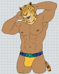 2024 abs animal_head biped black_eyes bulge checkered checkered_background clothed clothing digital_drawing_(artwork) digital_media_(artwork) for_a_head fur fur_markings green_sclera hands_behind_head hi_res humanoid jockstrap jockstrap_only king_(tekken) male mammal markings multicolored_body multicolored_clothing multicolored_underwear muscular muscular_male nipples open_mouth partially_clothed partially_clothed_male pattern_background pecs pink_nose portrait simple_background solo standing tekken three-quarter_portrait topless underwear underwear_only unsafescapewolf white_background yellow_clothing yellow_underwear